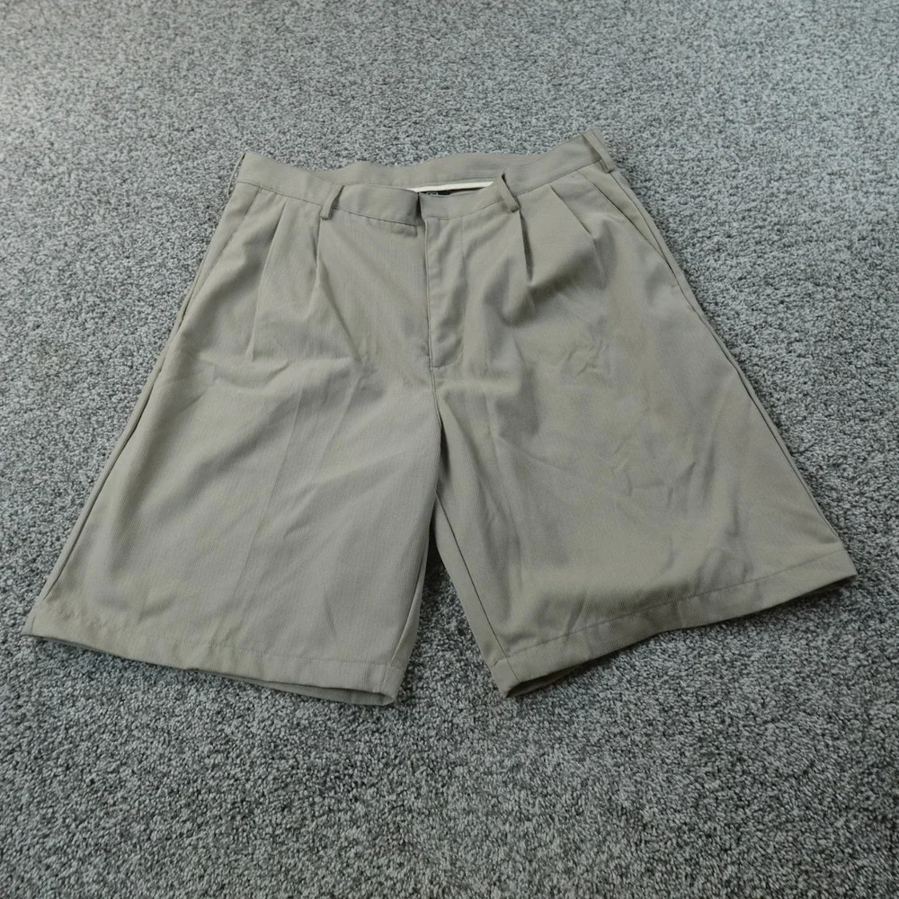 VTG Nike Shorts Mens 34 Beige Tan Brown Khaki Dri Fit Golf Pleated Swoosh Y2K